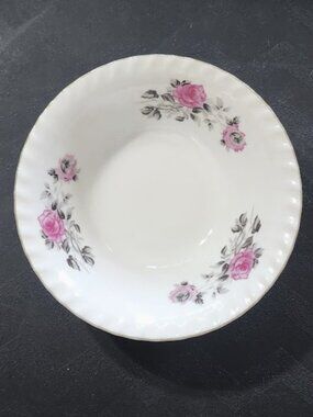 Vintage Serving Bowl Soup Side Pink/Purple floral, gold trim white porcelain #1